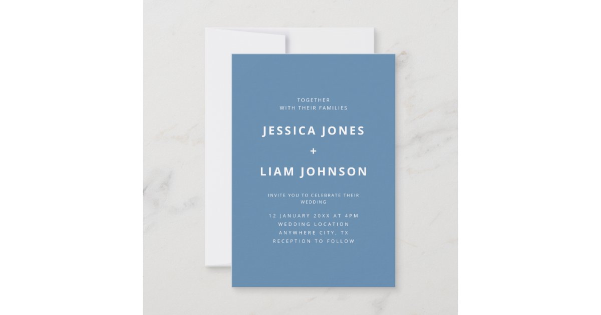 Modern Elegant Dusty Blue Minimalist Wedding Invitation | Zazzle
