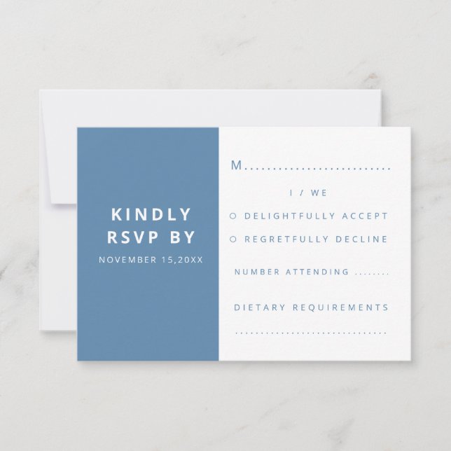 Modern Elegant Dusty Blue Minimalist Wedding RSVP Card (Front)