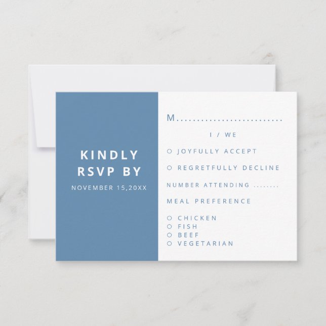 Modern Elegant Dusty Blue Minimalist Wedding RSVP Card (Front)