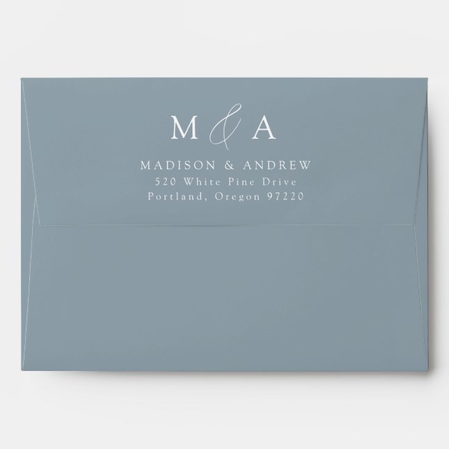 Modern Elegant Dusty Blue Monogram Wedding Envelope (Back (Top Flap))