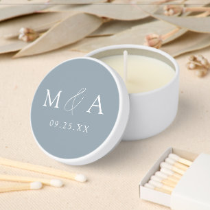 Modern Elegant Dusty Blue Monogram Wedding Mini Candle Favors