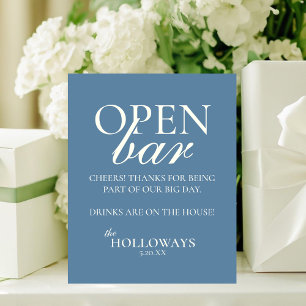 Modern Elegant Dusty Blue Open Bar Wedding Pedestal Sign