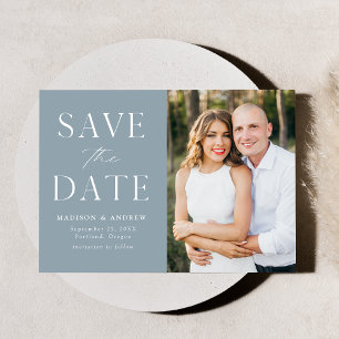 Modern Elegant Dusty Blue Photo Save The Date