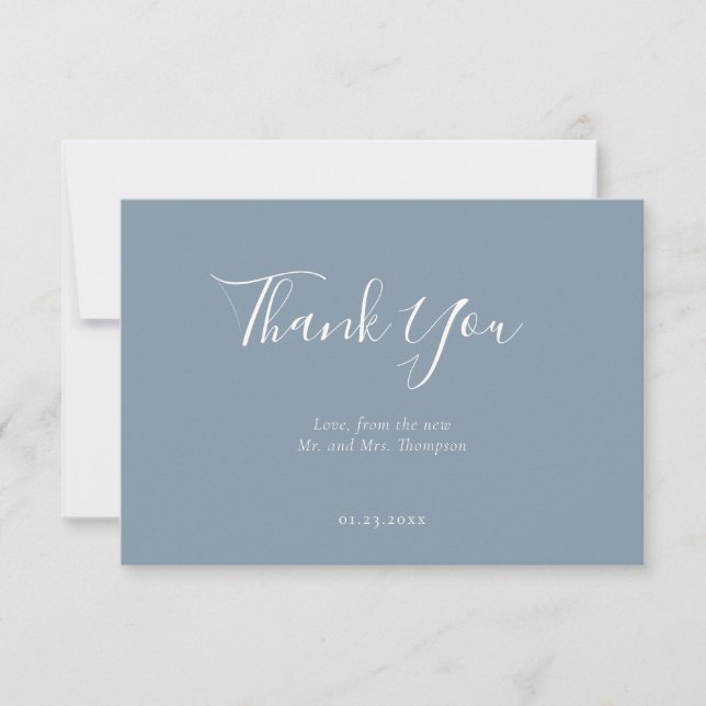Modern Elegant Dusty Blue Photo Thank you  Card (Front)