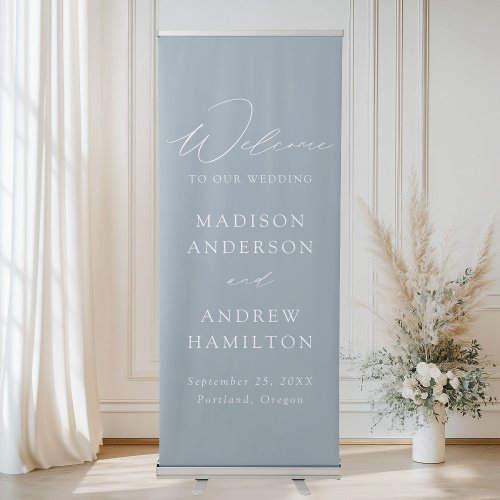 Modern Elegant Dusty Blue Photo Wedding Welcome Retractable Banner