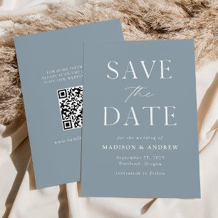 Modern Elegant Dusty Blue QR Code Save The Date