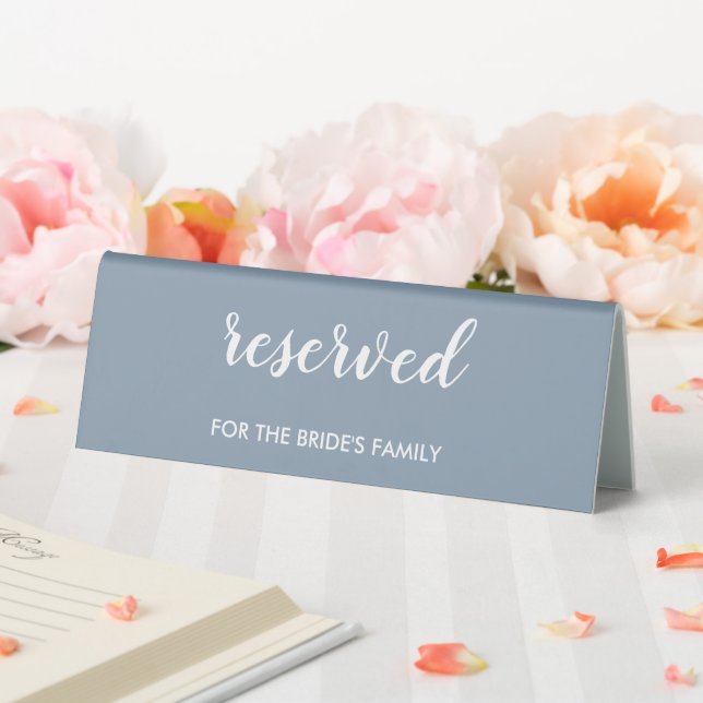 Modern Elegant Dusty Blue Reserved Bride's Family Table Tent (In SItu (Wedding))