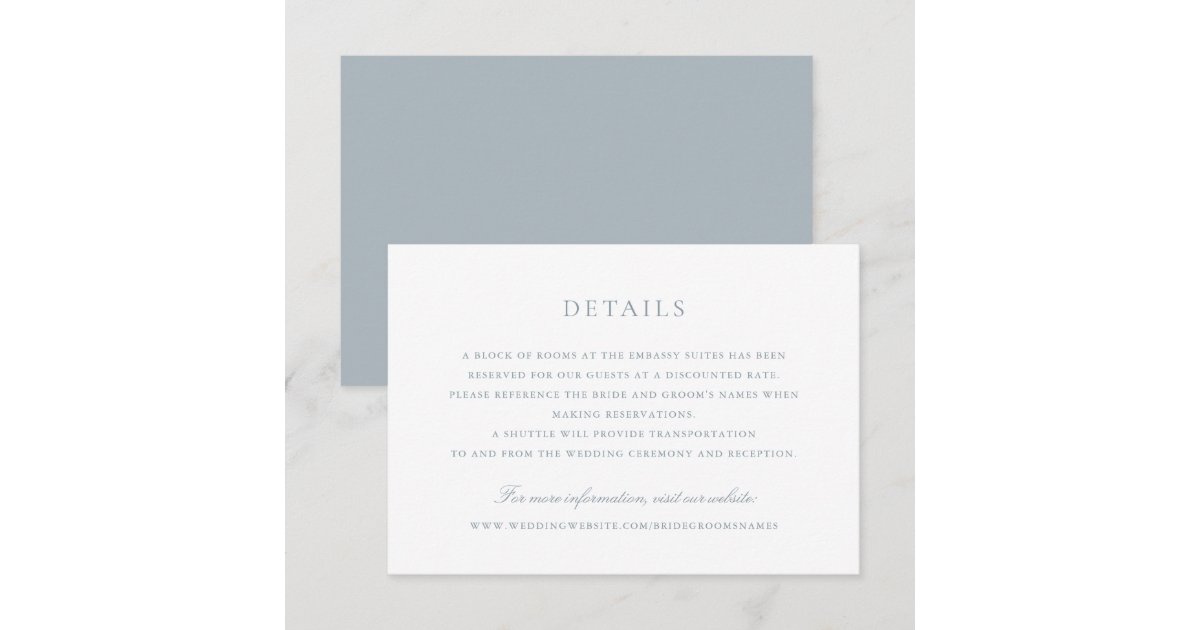 Modern Elegant Dusty Blue Script Wedding Details Invitation | Zazzle