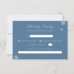 Modern Elegant Dusty Blue Silver Winter Wedding  RSVP Card