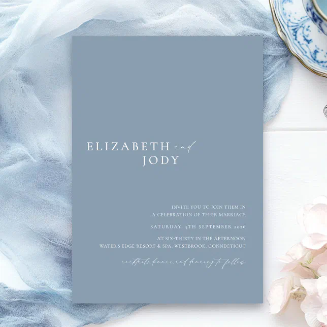 Modern Elegant Dusty Blue Simple Wedding Invitation | Zazzle