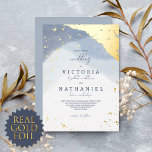 Modern Elegant Dusty Blue Watercolor Wedding Gold  Foil Invitation<br><div class="desc">This elegant and modern wedding invitation is perfect for the summer and spring seasons. It features real gold foil splatter on top of various shades of dusty blue watercolor and white background. It's simple, chic, classy, and stylish; the perfect design for your special day! ***IMPORTANT DESIGN NOTE: For any custom...</div>