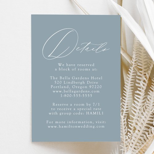 Modern Elegant Dusty Blue Wedding Details Enclosure Card
