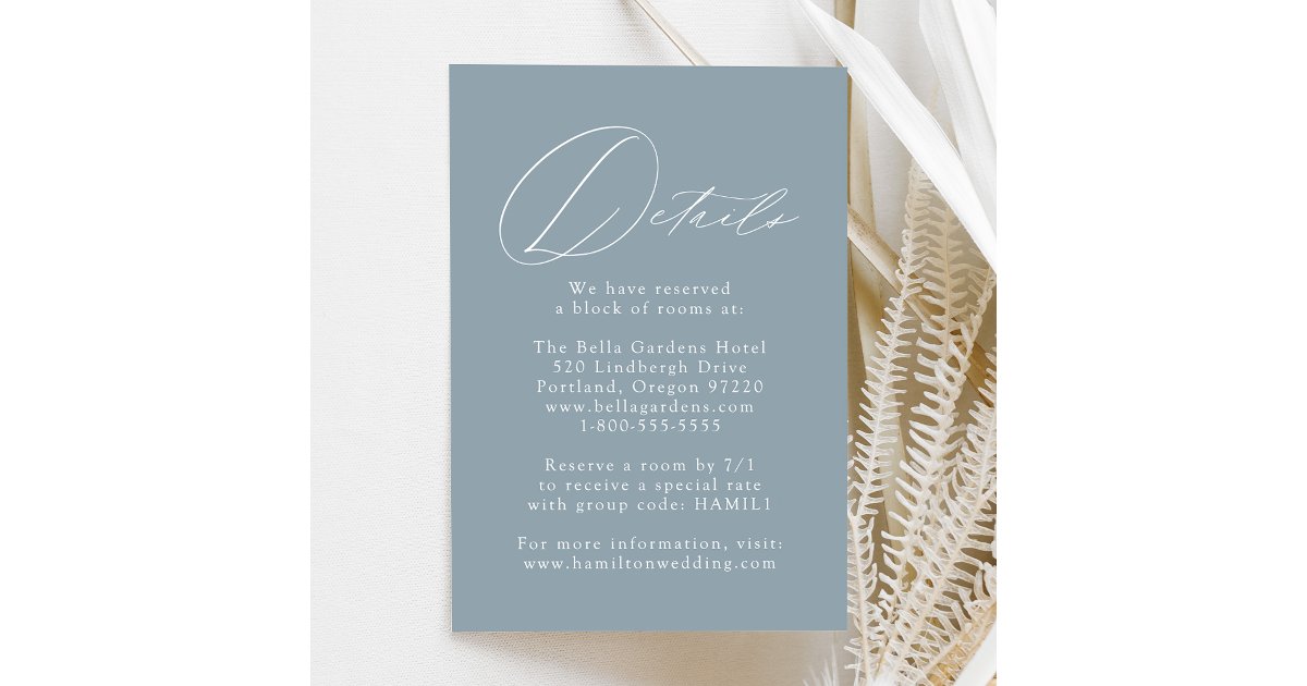 Modern Elegant Dusty Blue Wedding Details Enclosure Card | Zazzle
