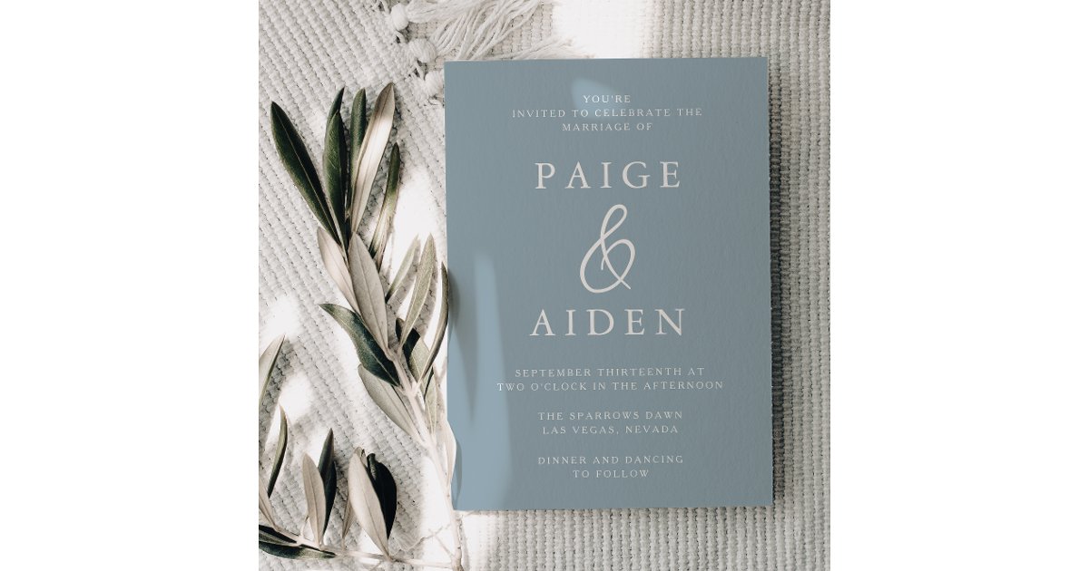Modern Elegant Dusty Blue Wedding Invitation | Zazzle
