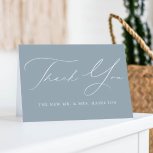 Modern Elegant Dusty Blue Wedding Letterpress Thank You Card