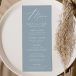Modern Elegant Dusty Blue Wedding Menu<br><div class="desc">Simple and elegant wedding menu featuring "Menu" displayed in a modern white script with a dusty blue background or color of your choice. Personalize the dusty blue wedding menu by adding your names,  wedding date,  and menu information. Designed to coordinate with our Modern Elegance wedding collection.</div>