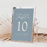 Modern Elegant Dusty Blue Wedding Table Number<br><div class="desc">Trendy, minimalist wedding table number cards featuring white lettering with "Table" in modern calligraphy script. The design features a dusty blue background or a color of your choice. The design repeats on the back. To order the table cards: add your name, wedding date, and table number. Add each number to...</div>