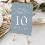 Modern Elegant Dusty Blue Wedding Table Number<br><div class="desc">Trendy, minimalist wedding table number cards featuring white modern lettering with "Table" in a modern calligraphy script. The design features a dusty blue background or color of your choice. The design repeats on the back. To order the table cards: add your name, wedding date, and table number. Add each number...</div>