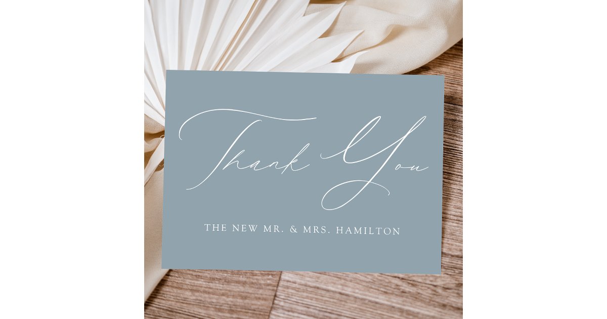 Modern Elegant Dusty Blue Wedding Thank You Card | Zazzle