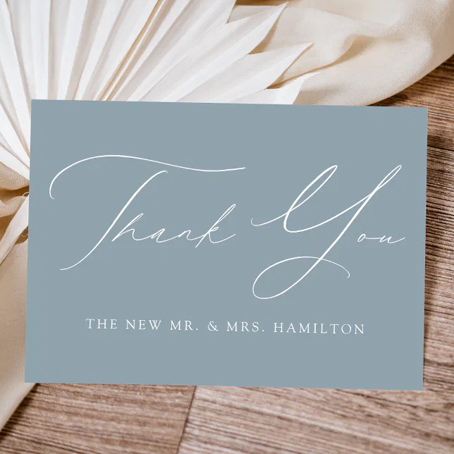 Modern Elegant Dusty Blue Wedding Thank You Card | Zazzle