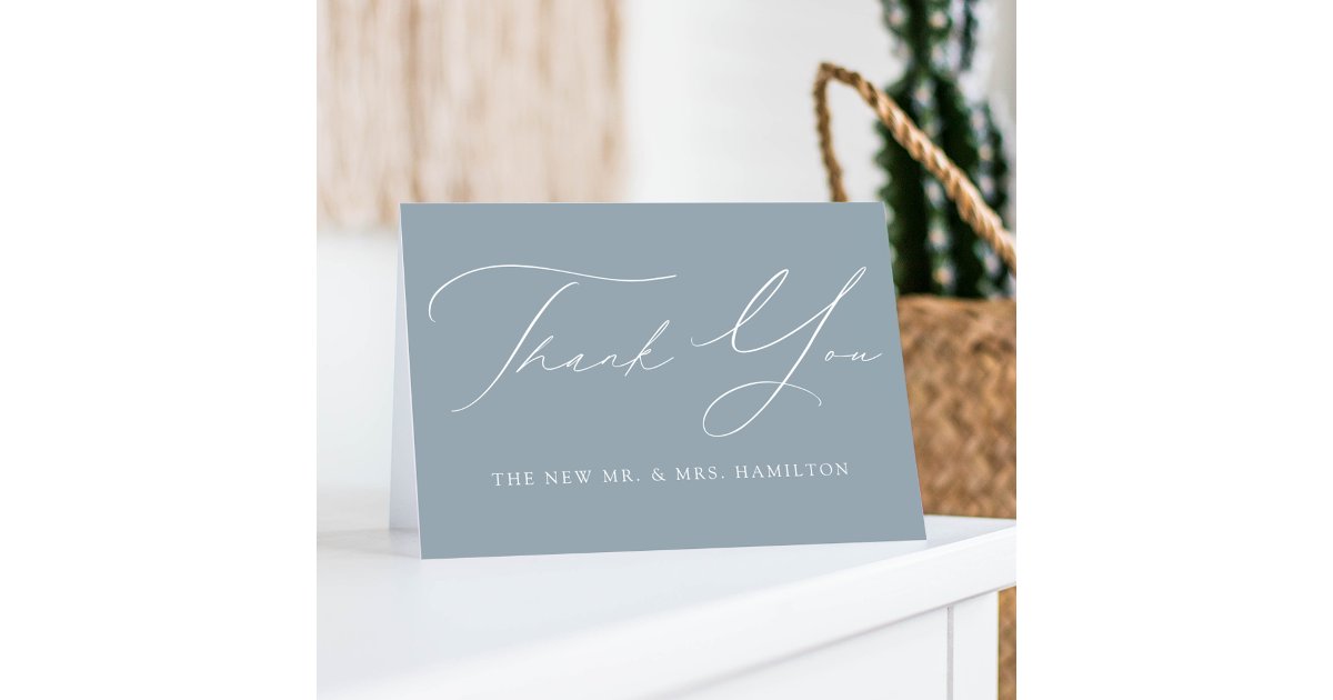 Modern Elegant Dusty Blue Wedding Thank You Card | Zazzle