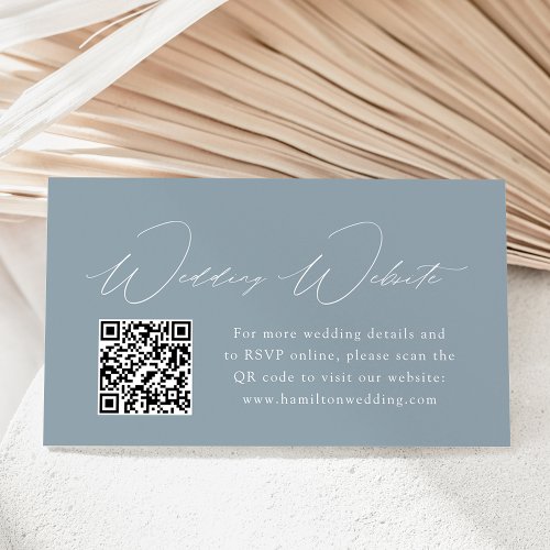 Modern Elegant Dusty Blue Wedding Website QR Code Enclosure Card