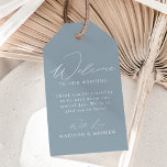 Modern Elegant Dusty Blue Wedding Welcome Gift Tags<br><div class="desc">These elegant calligraphy wedding welcome gift tags are perfect for both casual and formal weddings. The design features a modern white calligraphy script with a dusty blue background or color of your choice. Personalize the dusty blue wedding welcome gift tags with a short welcome message, your names, etc. The minimalist...</div>