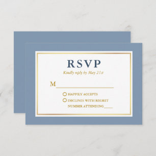 Modern Elegant Dusty Blue White Gold RSVP Card