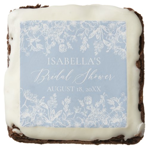 Modern Elegant Dusty Blue Wildflower Bridal Shower Brownie