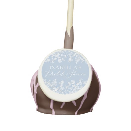 Modern Elegant Dusty Blue Wildflower Bridal Shower Cake Pops (Front)
