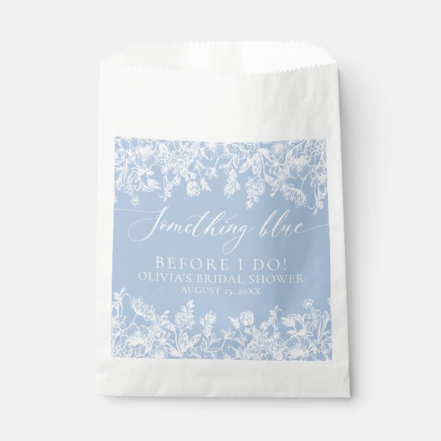 Modern Elegant Dusty Blue Wildflower Bridal Shower Favor Bag (Front)