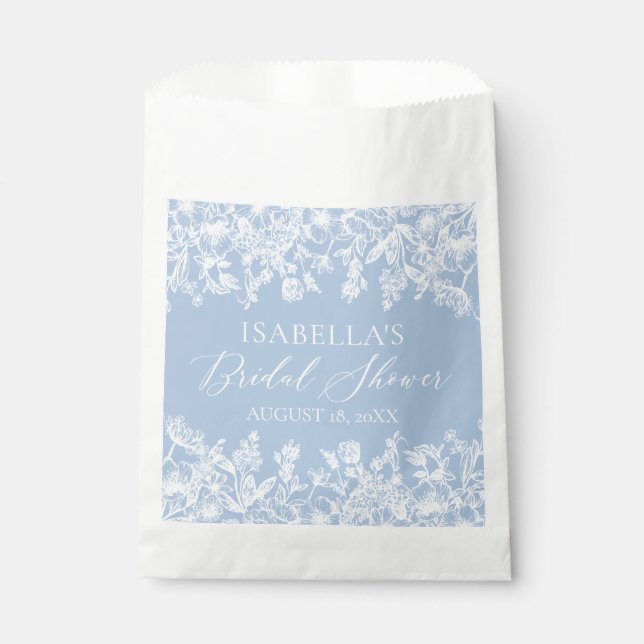 Modern Elegant Dusty Blue Wildflower Bridal Shower Favor Bag (Front)