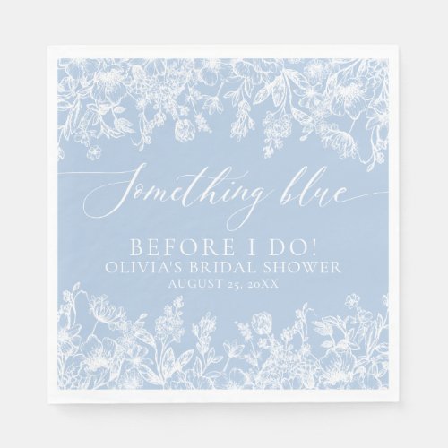 Modern Elegant Dusty Blue Wildflower Bridal Shower Napkins