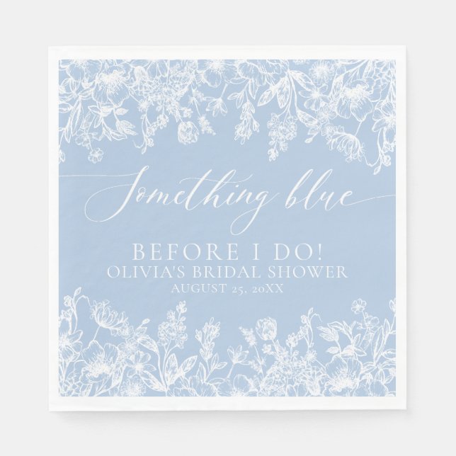 Modern Elegant Dusty Blue Wildflower Bridal Shower Napkins (Front)