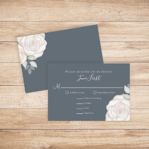 Modern Elegant Dusty Gray Floral Wedding RSVP Card