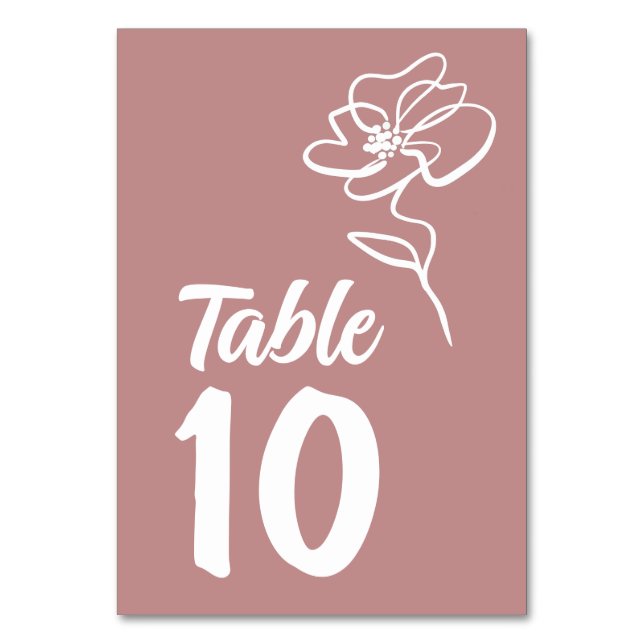 Modern & Elegant Dusty Pink Rose Floral Table Number (Front)