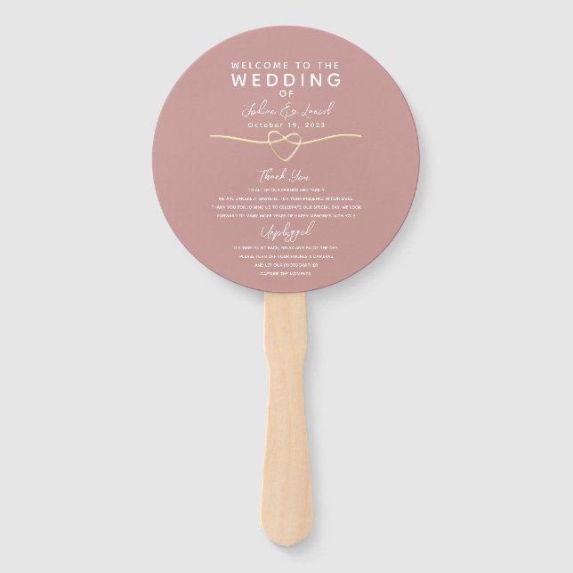 Modern Elegant Dusty Pink Wedding Program Hand Fan (Front)