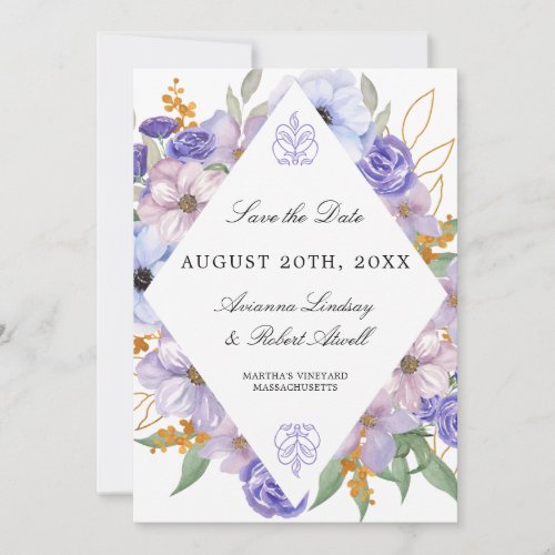 Modern Elegant Dusty Purple Floral Save The Date