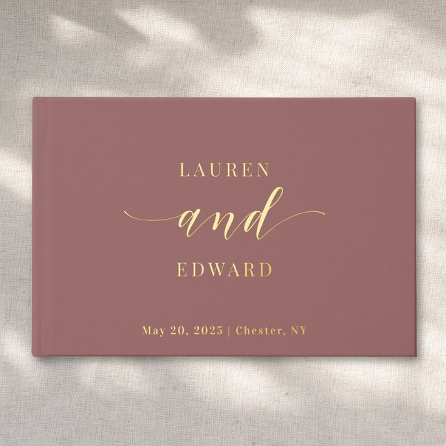Modern Elegant Dusty Rose and Gold Wedding Foil Guest Book (Creator Uploaded)