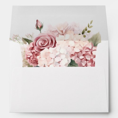 Modern Elegant Dusty Rose Hydrangea Wedding Envelope