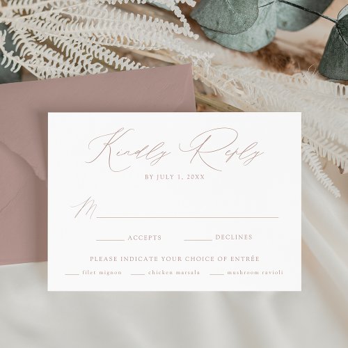 Modern Elegant Dusty Rose Meal Choice Wedding RSVP Card
