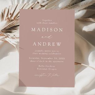 Modern Elegant Dusty Rose Minimalist Wedding Invitation