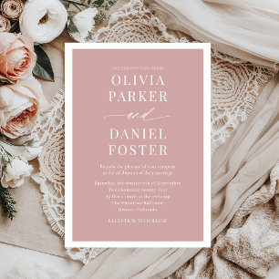 Modern Elegant Dusty Rose Minimalist Wedding Invitation