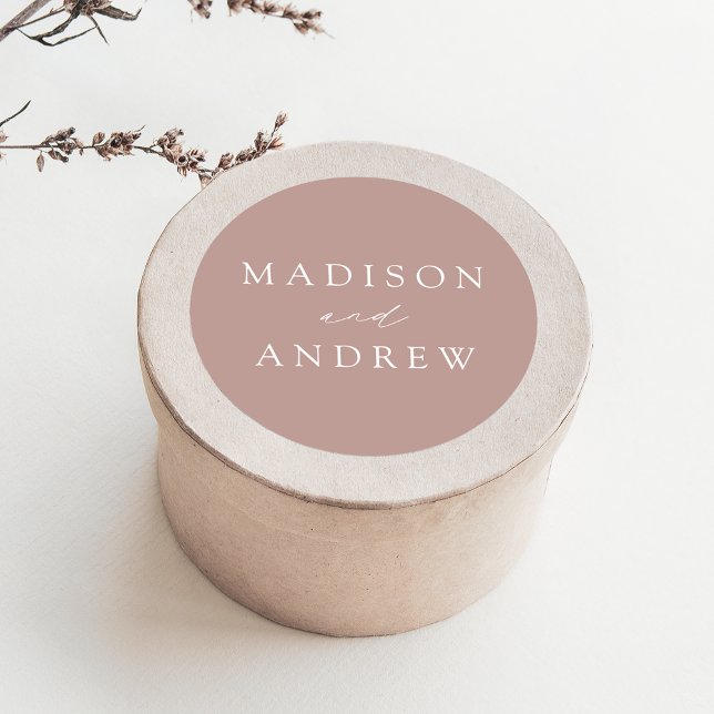 Modern Elegant Dusty Rose Personalized Wedding Classic Round Sticker (Creator Uploaded)