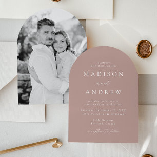 Modern Elegant Dusty Rose Photo Arch Wedding Invitation