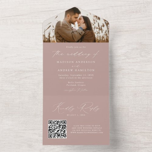 Modern Elegant Dusty Rose Photo Wedding All In One Invitation