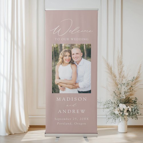 Modern Elegant Dusty Rose Photo Wedding Welcome Retractable Banner