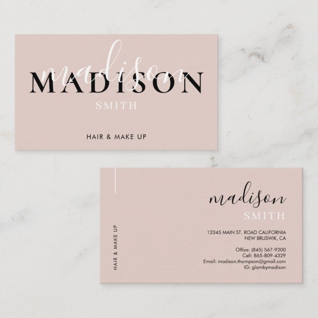 Modern Elegant Dusty Rose Pink Trendy Cursive Business Card (Front/Back)