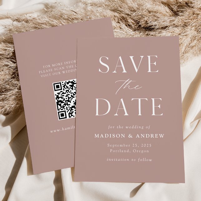 Modern Elegant Dusty Rose QR Code Save The Date (Creator Uploaded)
