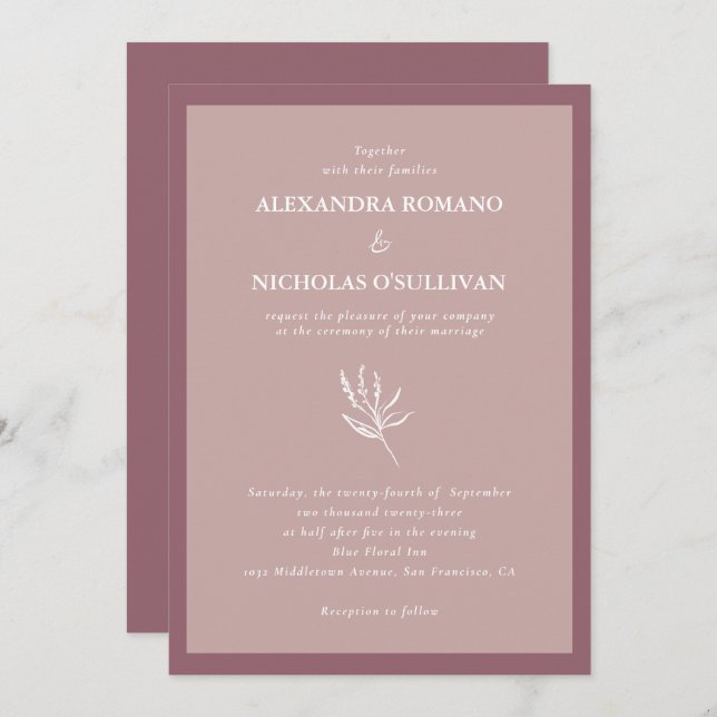 Modern Elegant Dusty Rose Wedding Invitation (Front/Back)